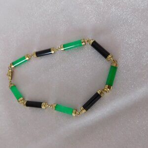 Ladies 14K Gold Plated Jade Bracelet